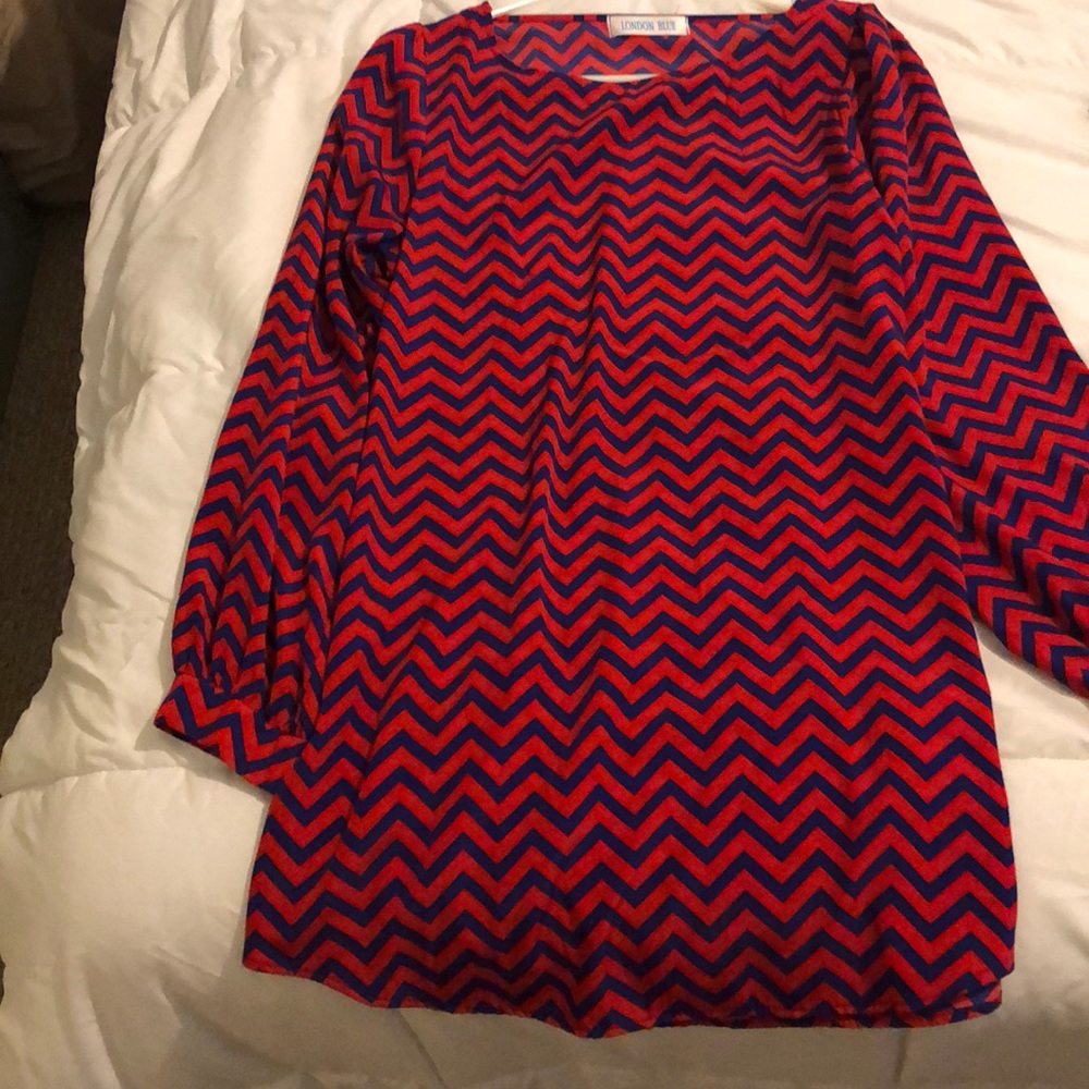 London blue, blue and red chevron dress